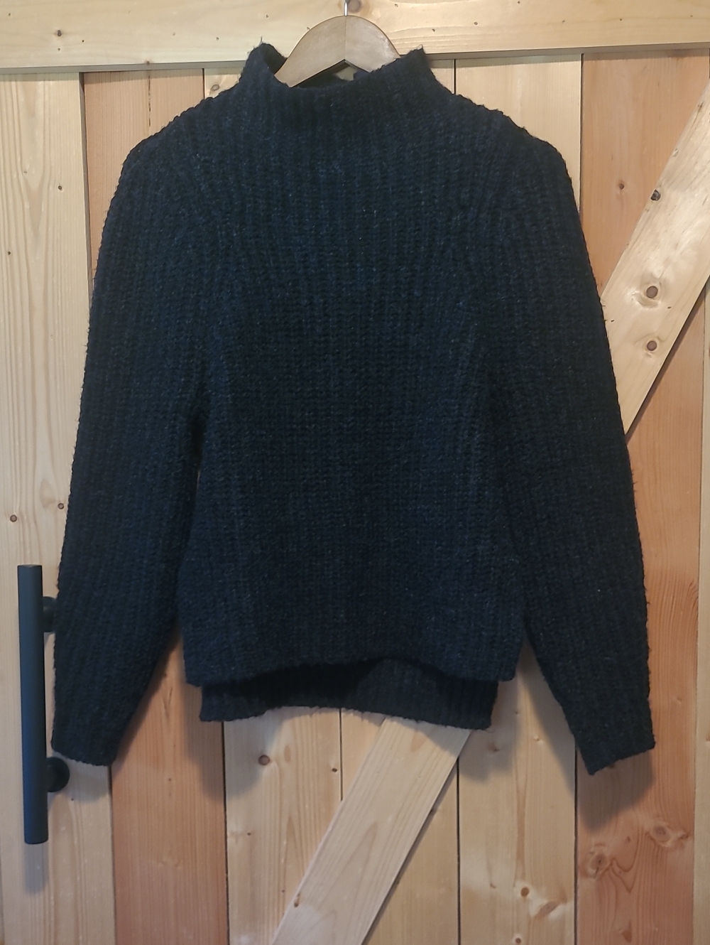 Leith Black Blue Yellow Mock Neck Chunky Knit Sweater